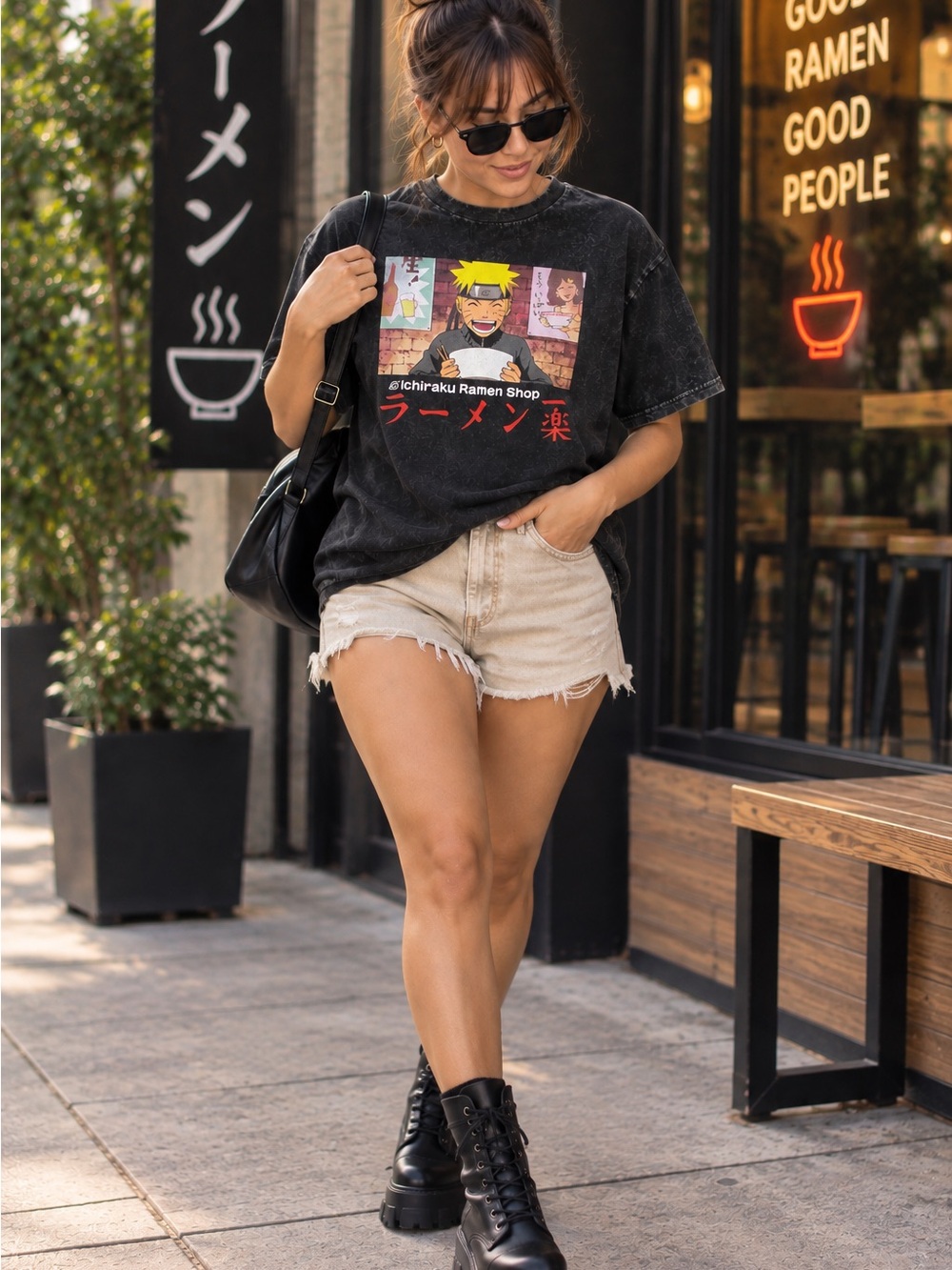 95. Naruto Shippuden Ichiraku Ramen Shop Black Washed Graphic size S Anime tee